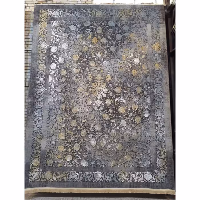 فرش ماشینی 1200 شانه اصل تراکم 3600 طرح میلان وینتیج یا کهنه نما زمینه دودی 12 متری جنس اکرولیک