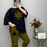 تیشرت لانگ و شلوار اسلش طرح برگ