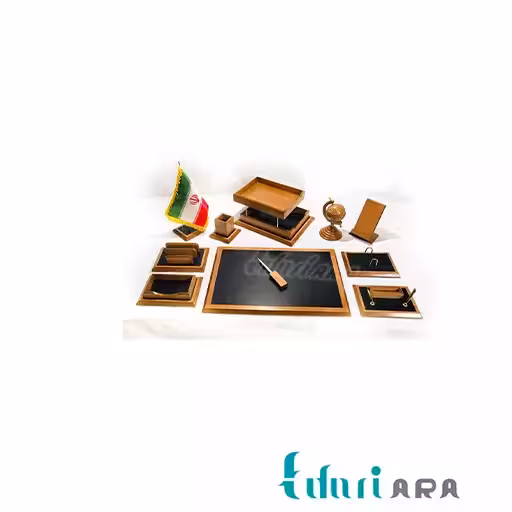 ست لوازم اداری رومیزی چرم و چوب منظم مجموعه 11 عددی