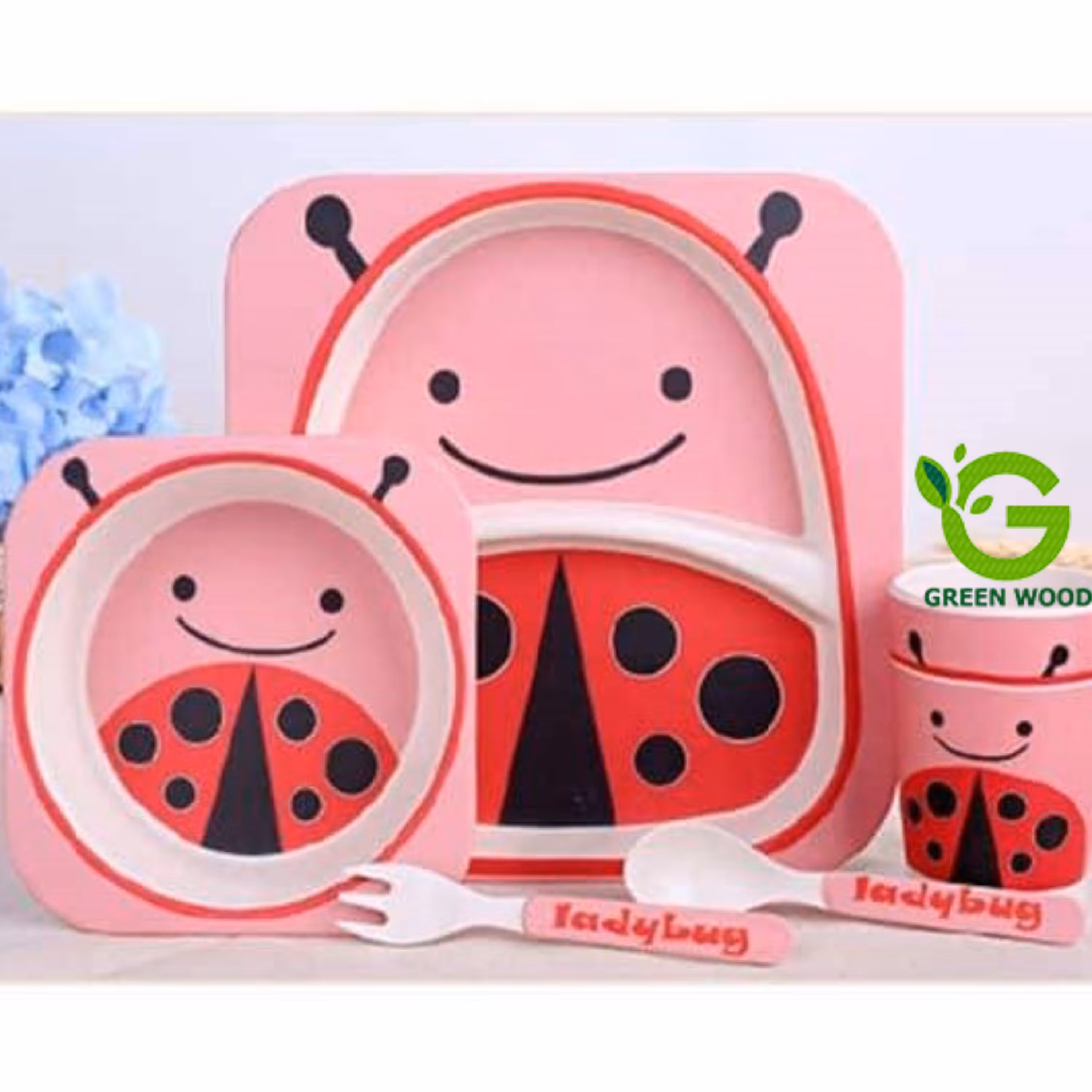 ظرف غذای کودک بامبو فایبر(سرویس غذاخوری-ظرف کودک)ست 5تکه کفش دوزک کد Gw120101037