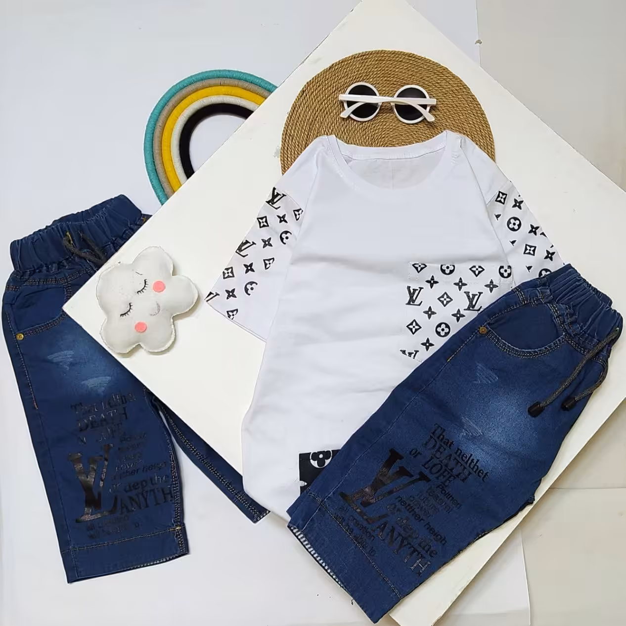 کد kar326 حراج تیشرت شلوارک پسرانه جنس تیشرت پنبه و جنس شلوارک لی کاغذی عالی