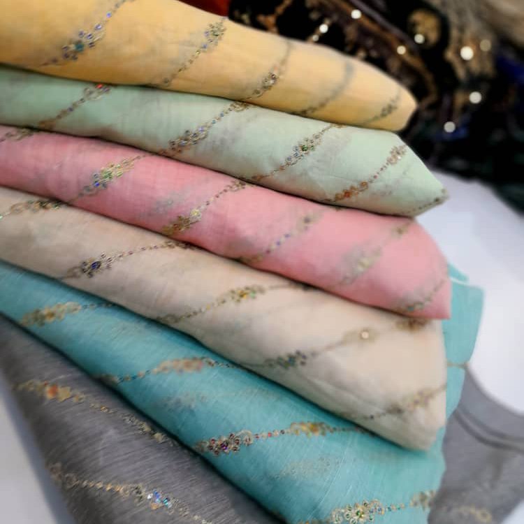 پارچه کتان نخ نگین دار