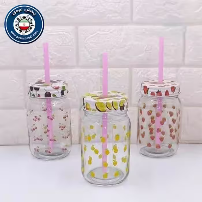 لیوان اسموتی نی دار طرح دار