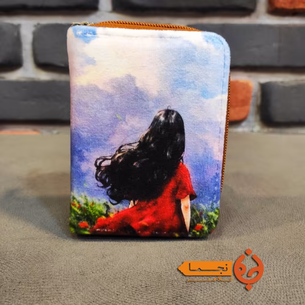 جا کارتی دور زیپ مخمل کوبیده و چرم مصنوعی طرح دختر کد DZ33