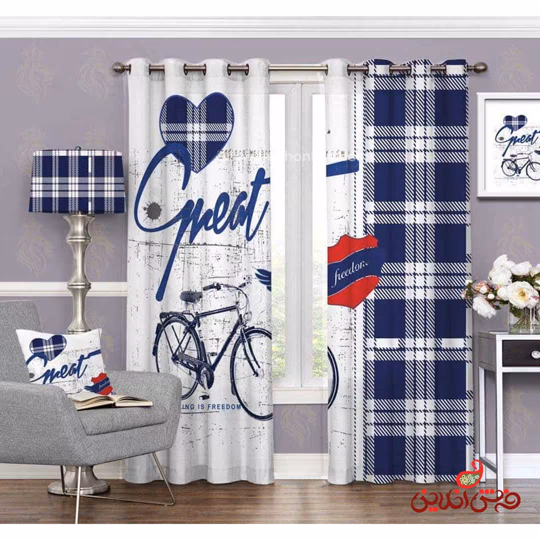 پرده طرح چارخونه و دوچرخه کد 3626