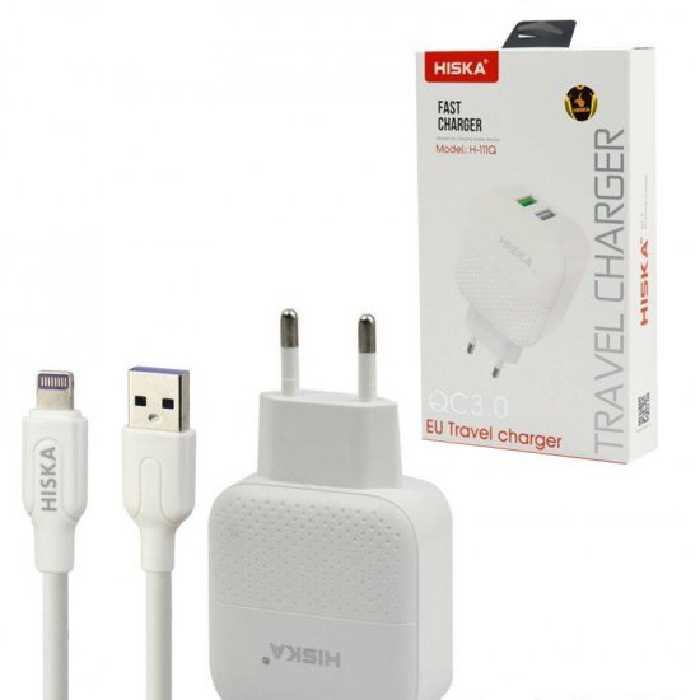 شارژر دیواری 2 پورت + کابل آیفون 1 متر هیسکا (HISKA) مدل H-111Q

