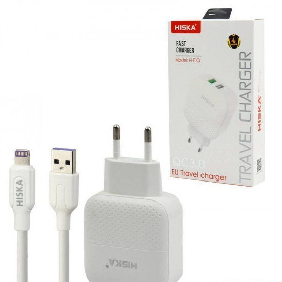 شارژر دیواری 2 پورت + کابل آیفون 1 متر هیسکا (HISKA) مدل H-111Q

