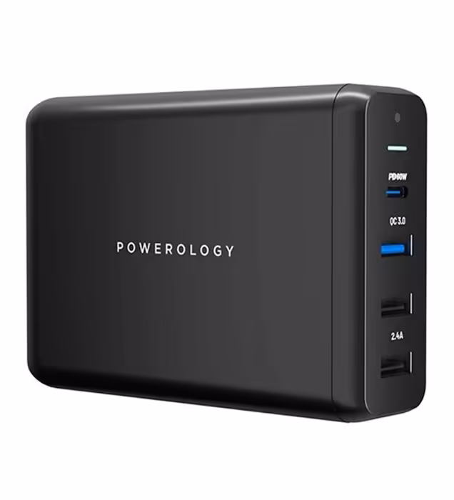 شارژر رومیزی 4 پورت فست و 75W PD پاورلوژی مدل PWCUQC001