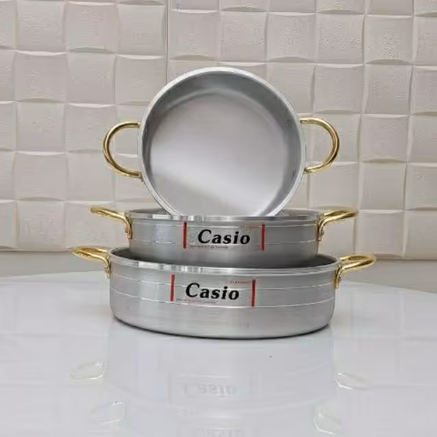 سرویس سه تابه ماهیتابه آلومینیومی روحی مارک کاسیو دسته طلایی