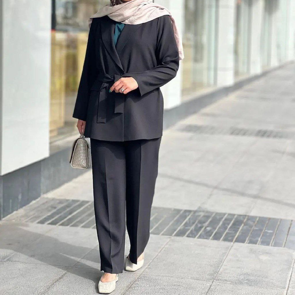 کت و شلوار زنانه جنس سوپر پرشین درجه یک تک رنگ مشکی