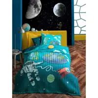 ست روتختی پنبه دوزی کاتن باکس مدل Junior Little Astronaut Turkuaz تک نفره 3 تکه