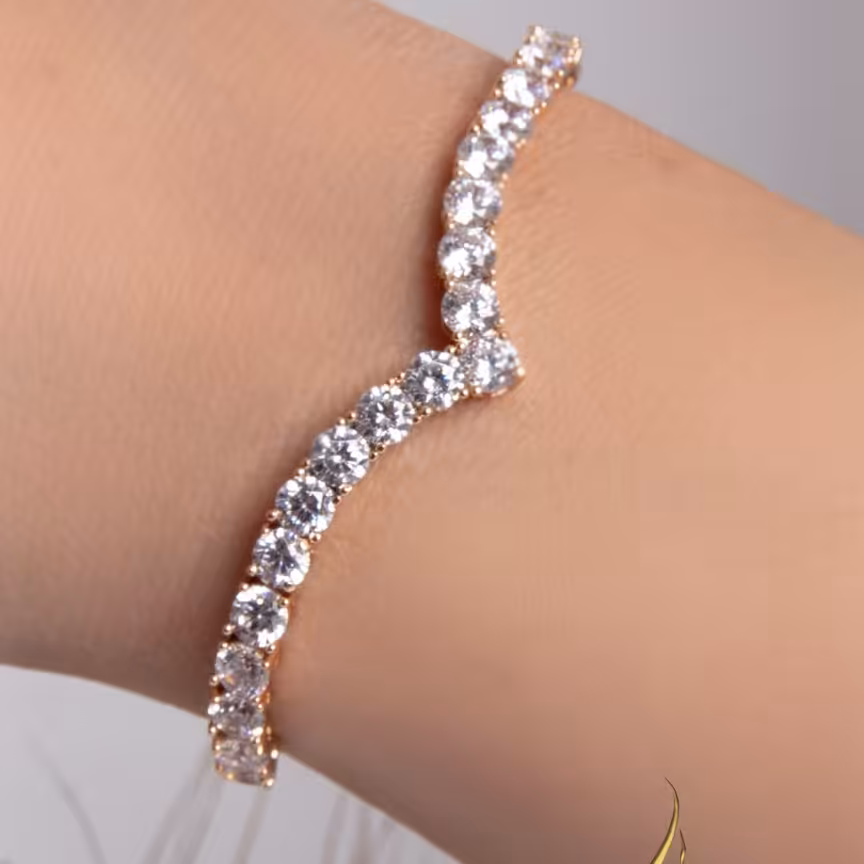 دستبند نگین دار  مدل  کرواتی شیک و زیبا برند ژوپینگ رنگ ثابت روکش آبکاری طلای18 عیار جنس آلیاژ مس ضد حساسیت