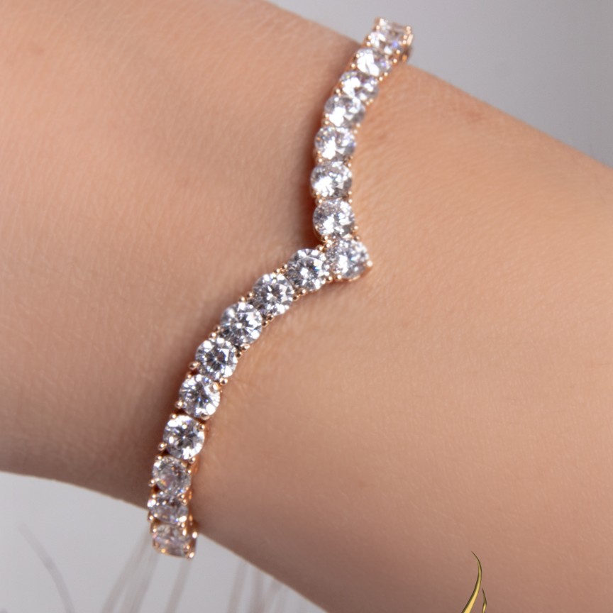 دستبند نگین دار  مدل  کرواتی شیک و زیبا برند ژوپینگ رنگ ثابت روکش آبکاری طلای18 عیار جنس آلیاژ مس ضد حساسیت