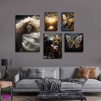تابلو شاسی بکلیت طرح مدرن چهره و پروانه طلایی مدل SH-1756 مجموعه 5 عددی