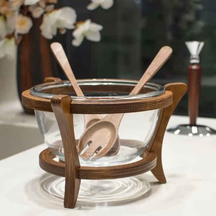 سوفله سوپ وسالاد پایه چوب وکاسه پیرکس