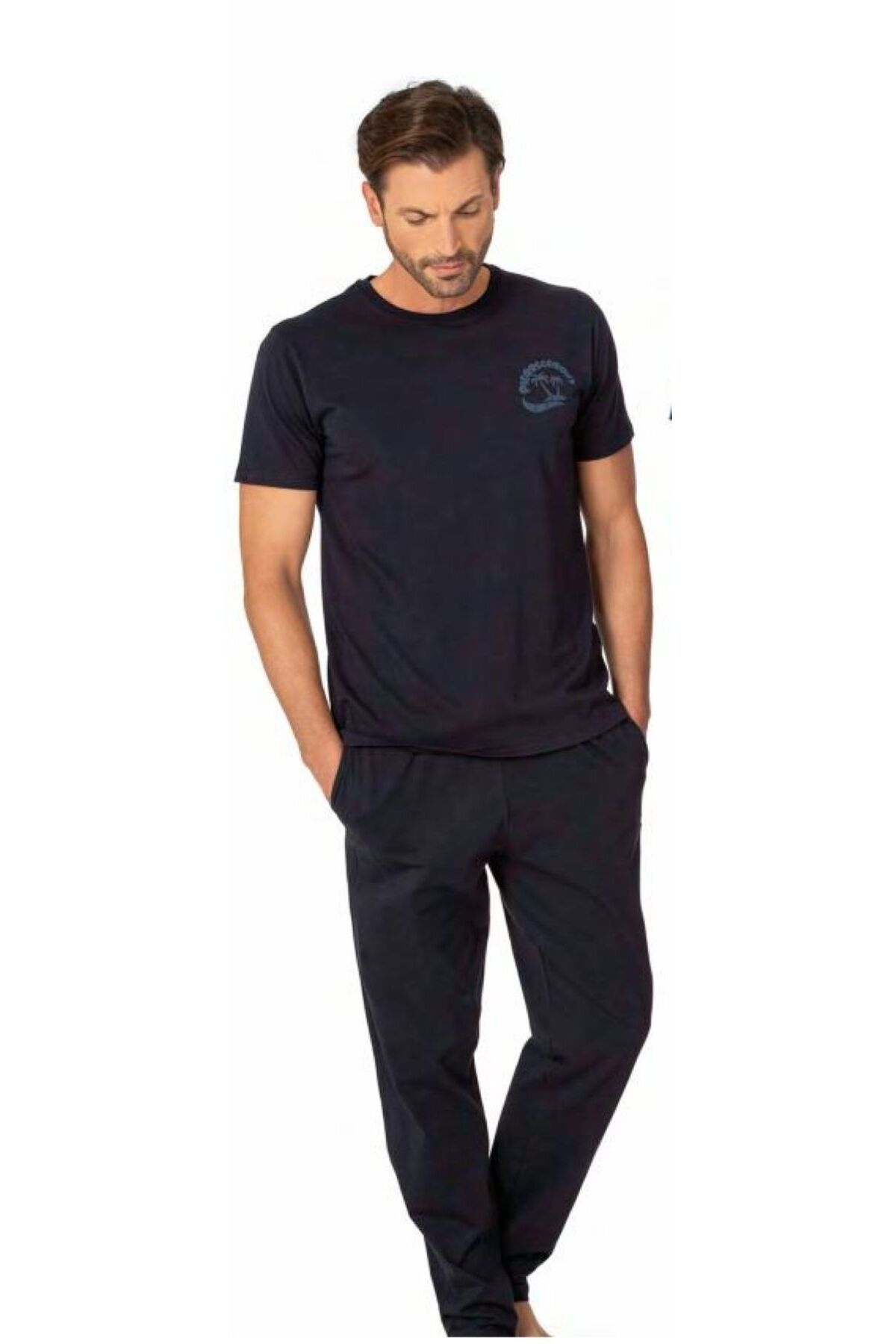ست پیژامه آبی مردانه پنبه لباس خواب آستین کوتاه مجموعه 60PC79VR Pierre Cardin