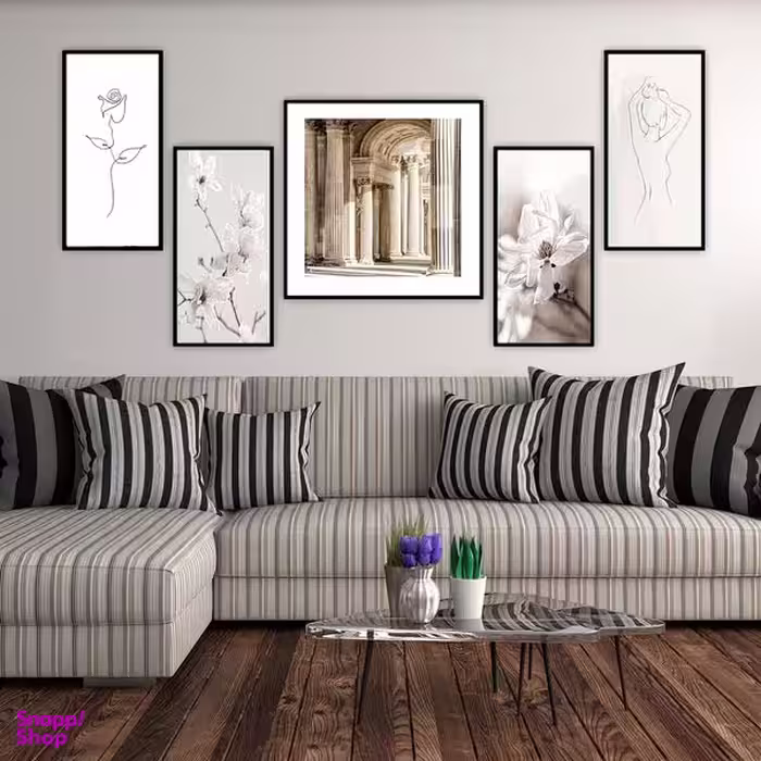 تابلو بکلیت طرح مدرن معماری و نقاشی مینیمال مدل B-1936 مجموعه 5 عددی