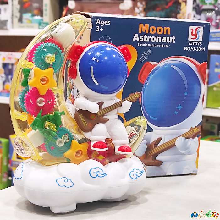 اسباب بازی ربات فضانورد ابر و ماه وارداتی چرخدنده ای موزیکال و چراغ دار ابعاد 17 در 14 سانت 