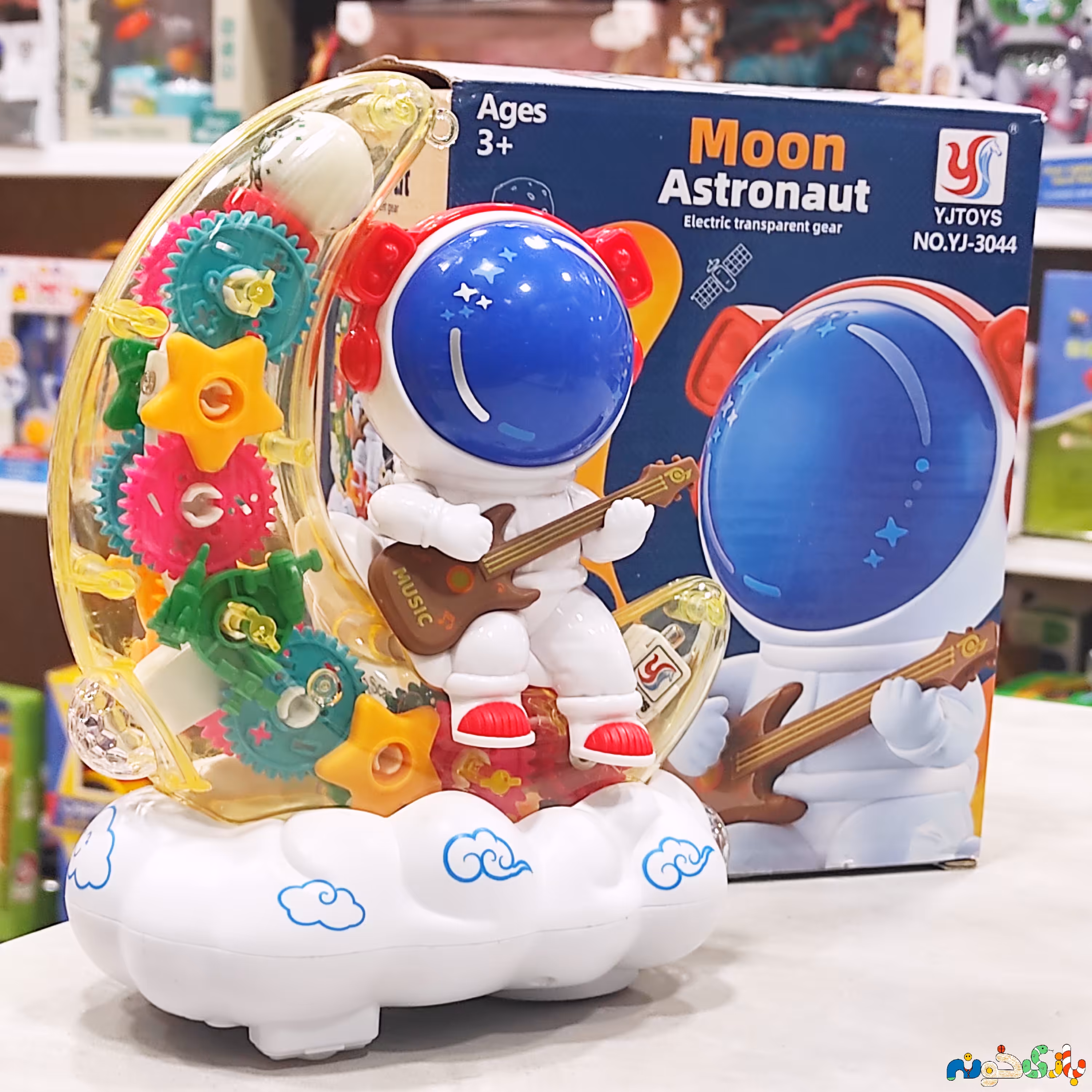 اسباب بازی ربات فضانورد ابر و ماه وارداتی چرخدنده ای موزیکال و چراغ دار ابعاد 17 در 14 سانت 