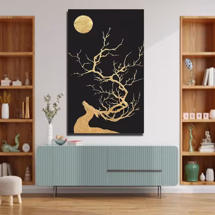 تابلو دکوراتیو سبک آزاد تکنیک ورق طلا رنگبندی متنوع(کد 1014)