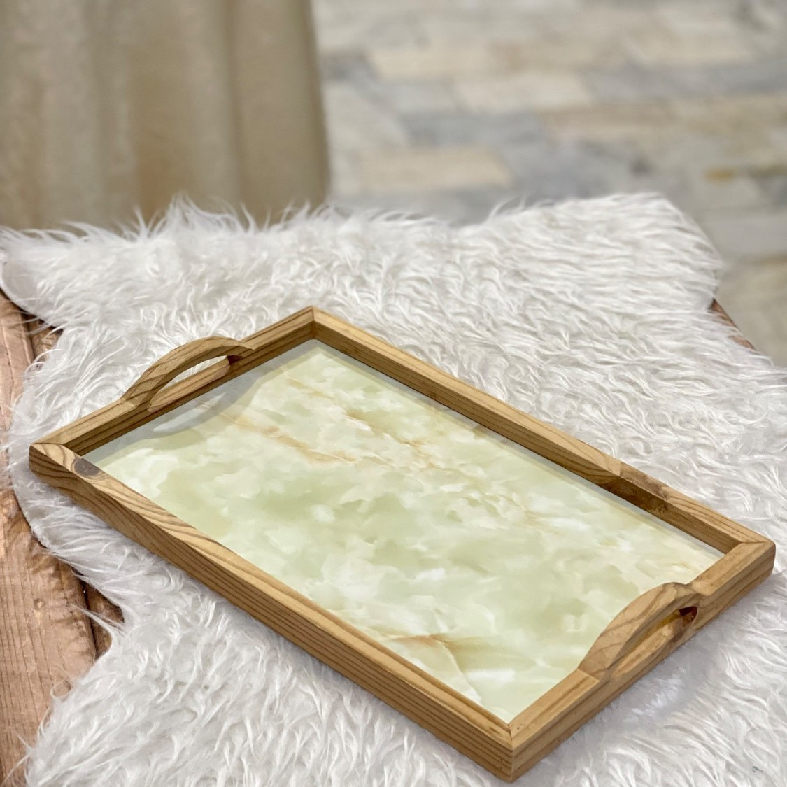 سینی پی وسی طرح سنگ دور چوبی کار بسیار سبکیه کفی قابل شستشو