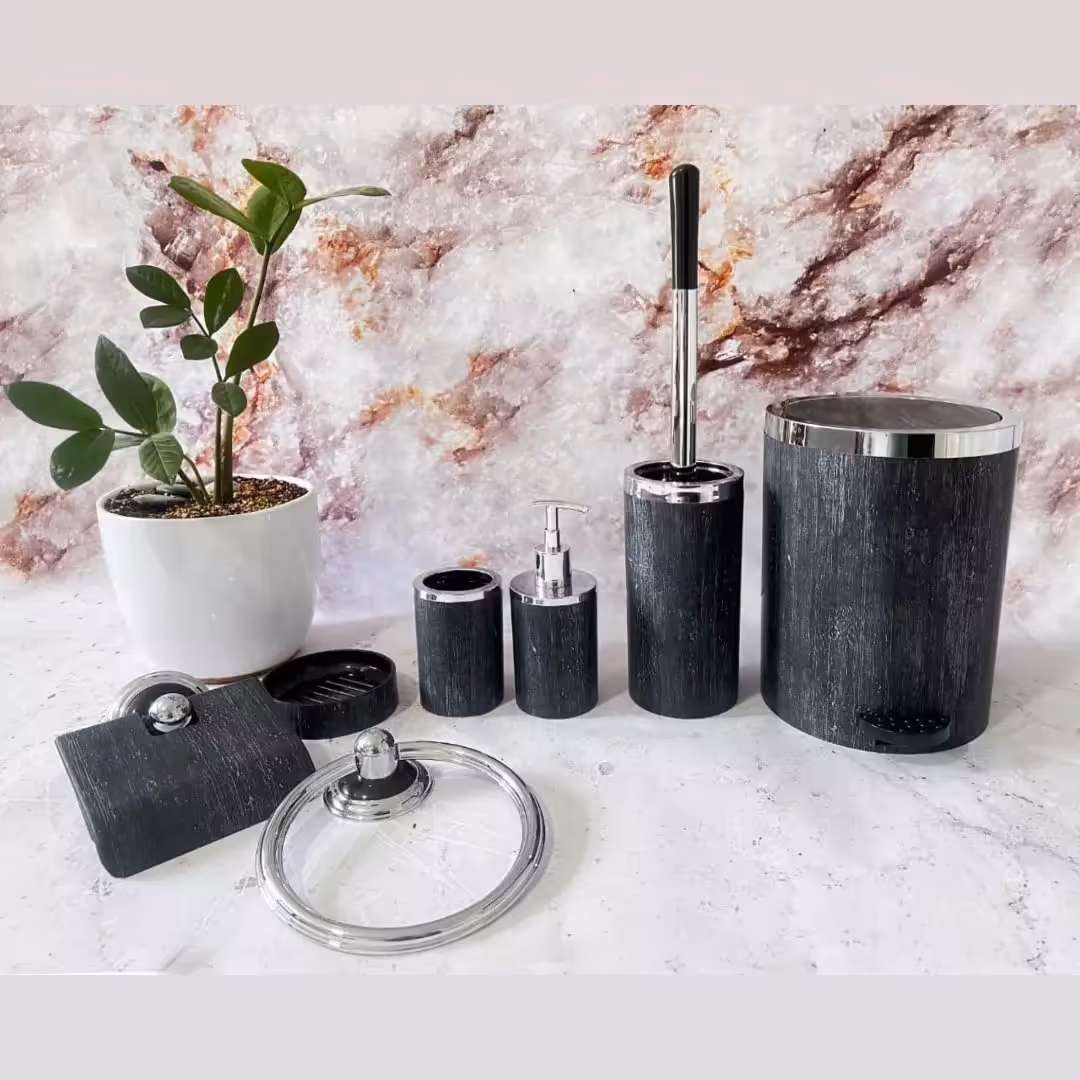 سرویس بهداشتی 7 پارچه روشا طرح چوب مشکی