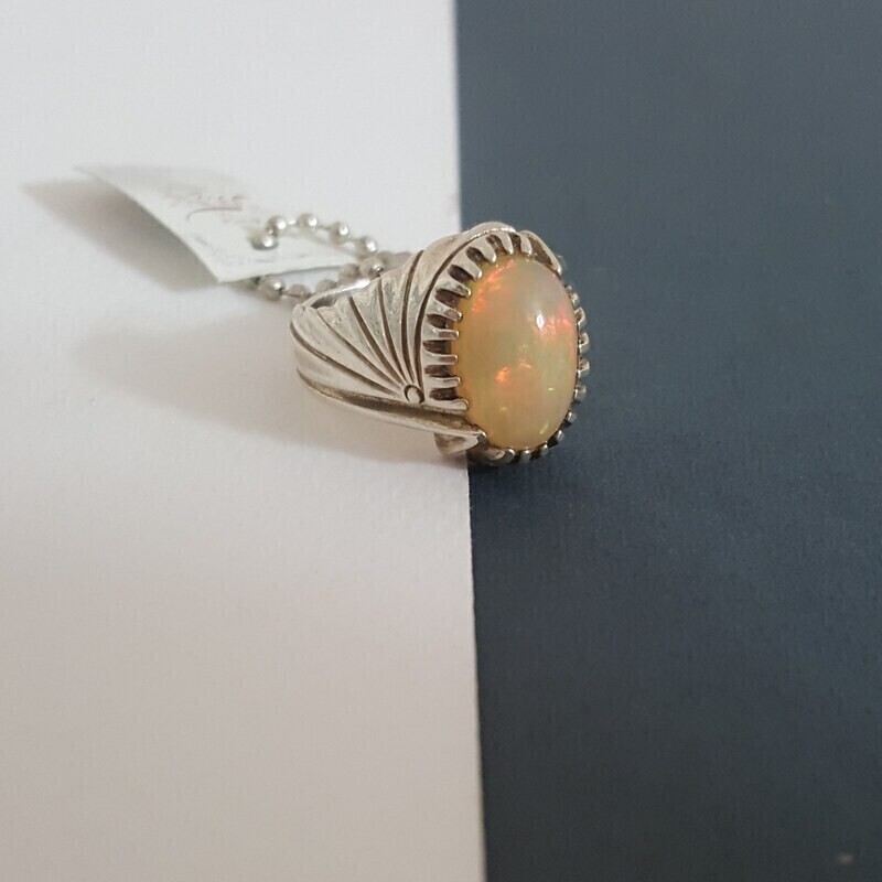 483-انگشتر نقره عیار 925 - با سنگ اپال سفید  - کد 66 -10.5 W