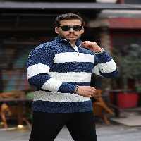 پلیور آبی مردانه راه تسالونیکی بافته نیمی از زیپ لباس بافتنی نیلی Valiberta