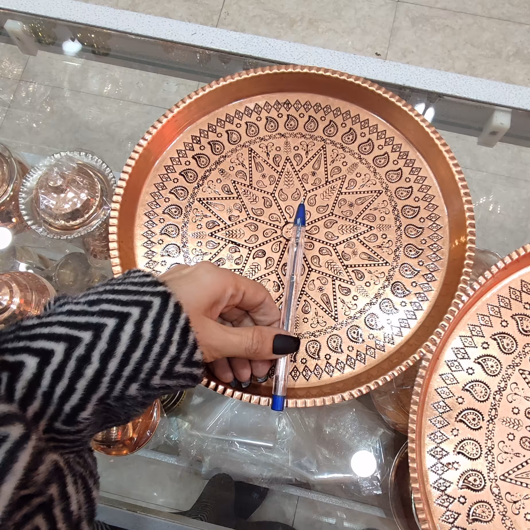 سینی مسی طرحدار سایز 6 نفره 