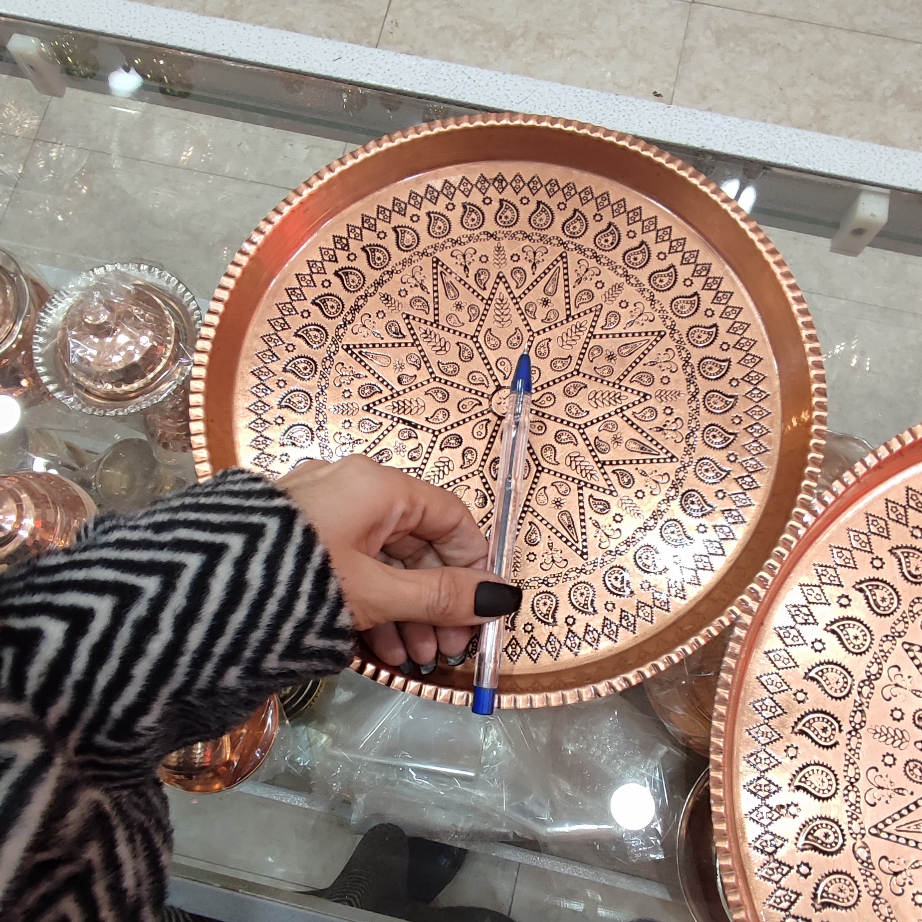سینی مسی طرحدار سایز 6 نفره