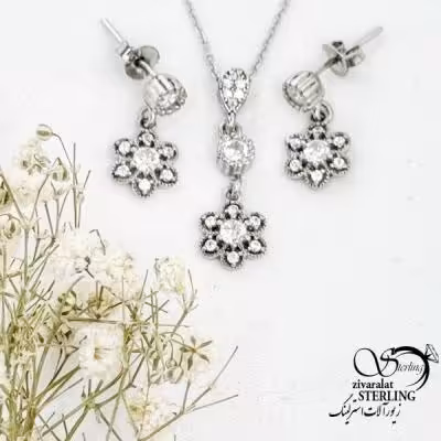 نیمست نقره طرح گل با نقره 925 عیار ایتالیا کد 17297