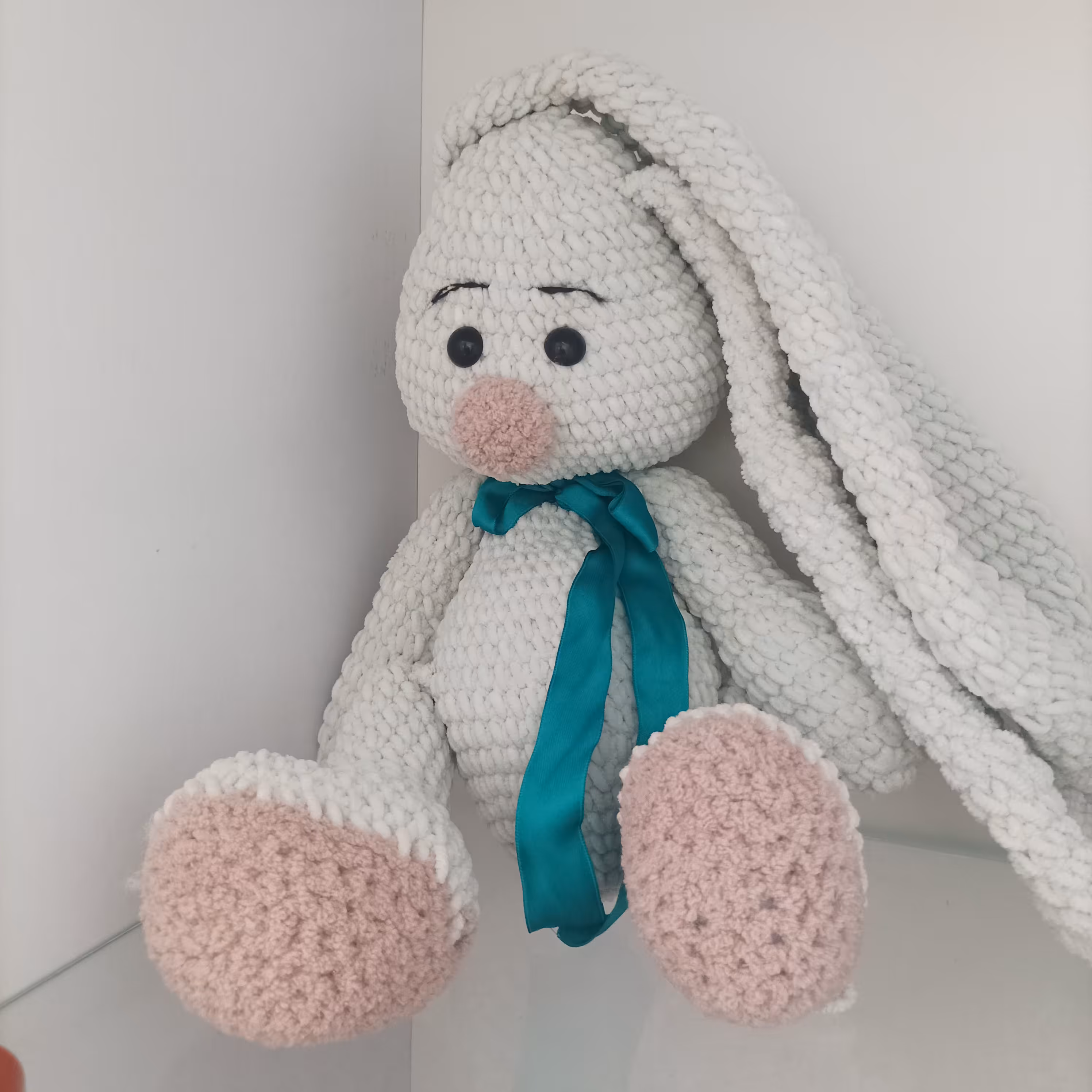 خرگوش مخمل بافتنی سبز ابی روشن