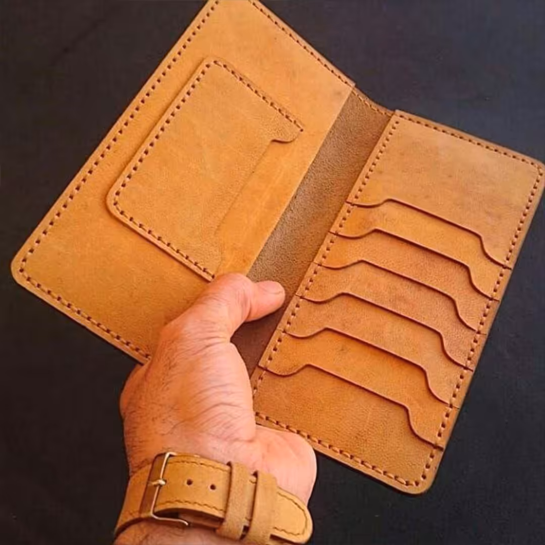 کیف پولی  چرم طبیعی دست دوز
