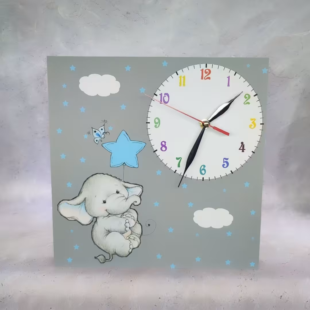 ساعت اتاق کودک طرح فیل و ستاره ابی