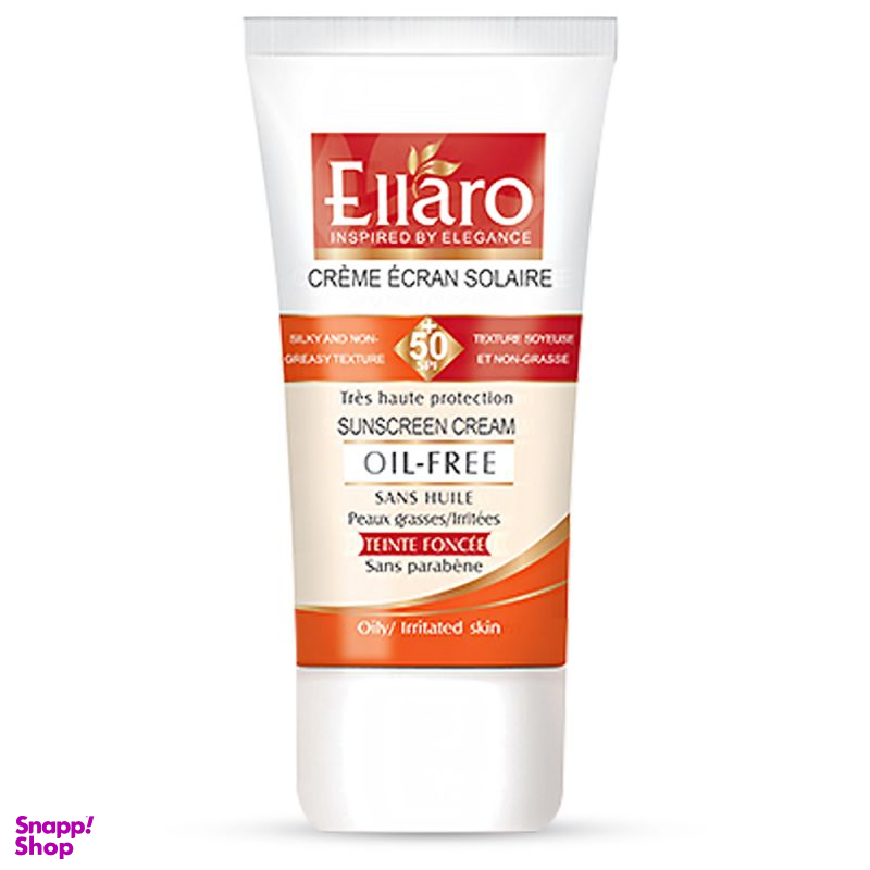 کرم ضد آفتاب فاقد پارابن الارو (Ellaro) مناسب پوست های چرب با SPF 50 رنگ بژ روشن