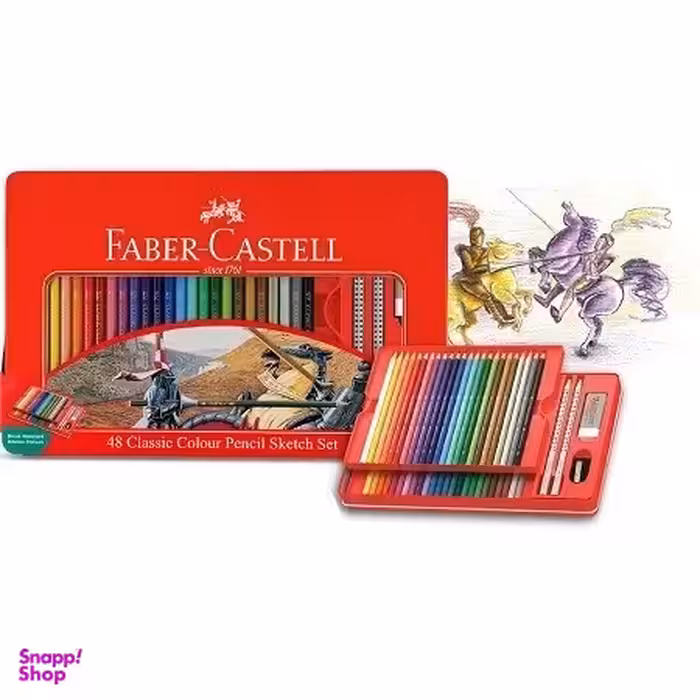 مداد رنگی 48 رنگ جعبه فلزی تخت طرح کلاسیک مداد شش وجهی 115849