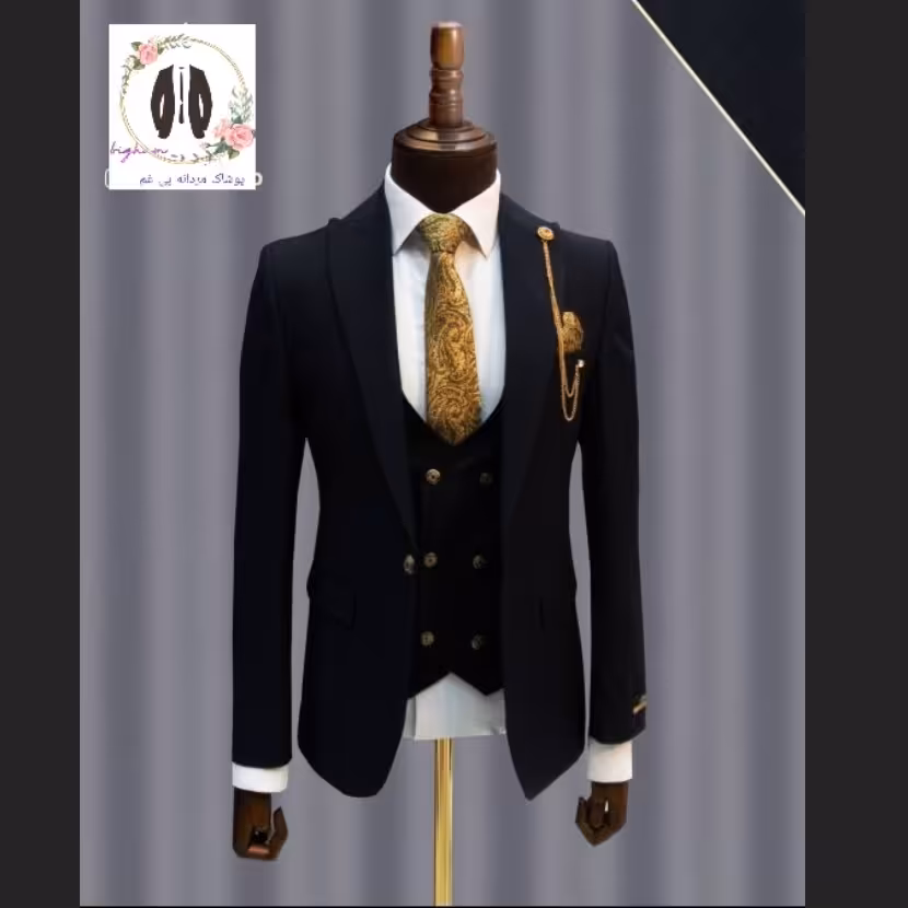 کت شلوار  مردانه اسپرت جلیقه دار رنگ مشکی تک دکمه بر 7 سایز از 44تا 56 مناسب مجالس و مهمانی