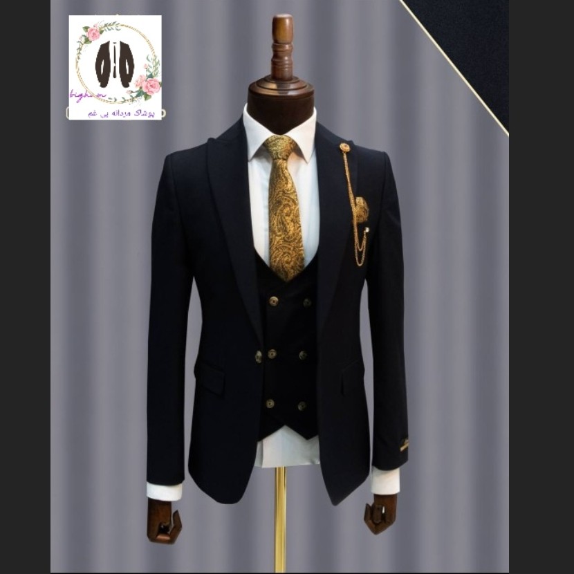 کت شلوار  مردانه اسپرت جلیقه دار رنگ مشکی تک دکمه بر 7 سایز از 44تا 56 مناسب مجالس و مهمانی