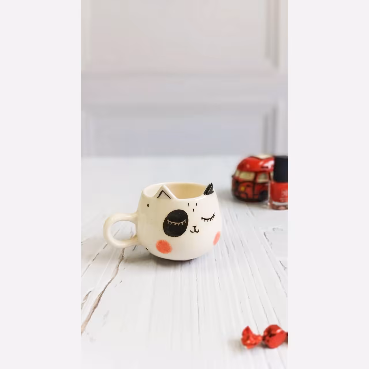 فنجان چای سرامیکی فانتزی نقاشی شده (طرح گربه )-مناسب نوشیدنی سرد و گرم (پس کرایه)