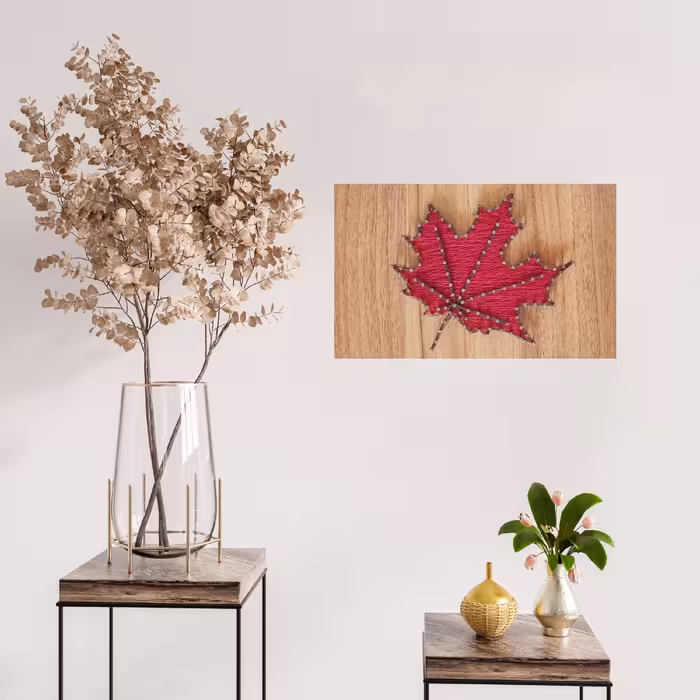 تابلو دکوری دست ساز میخ و نخ طرح برگ پاییزی 