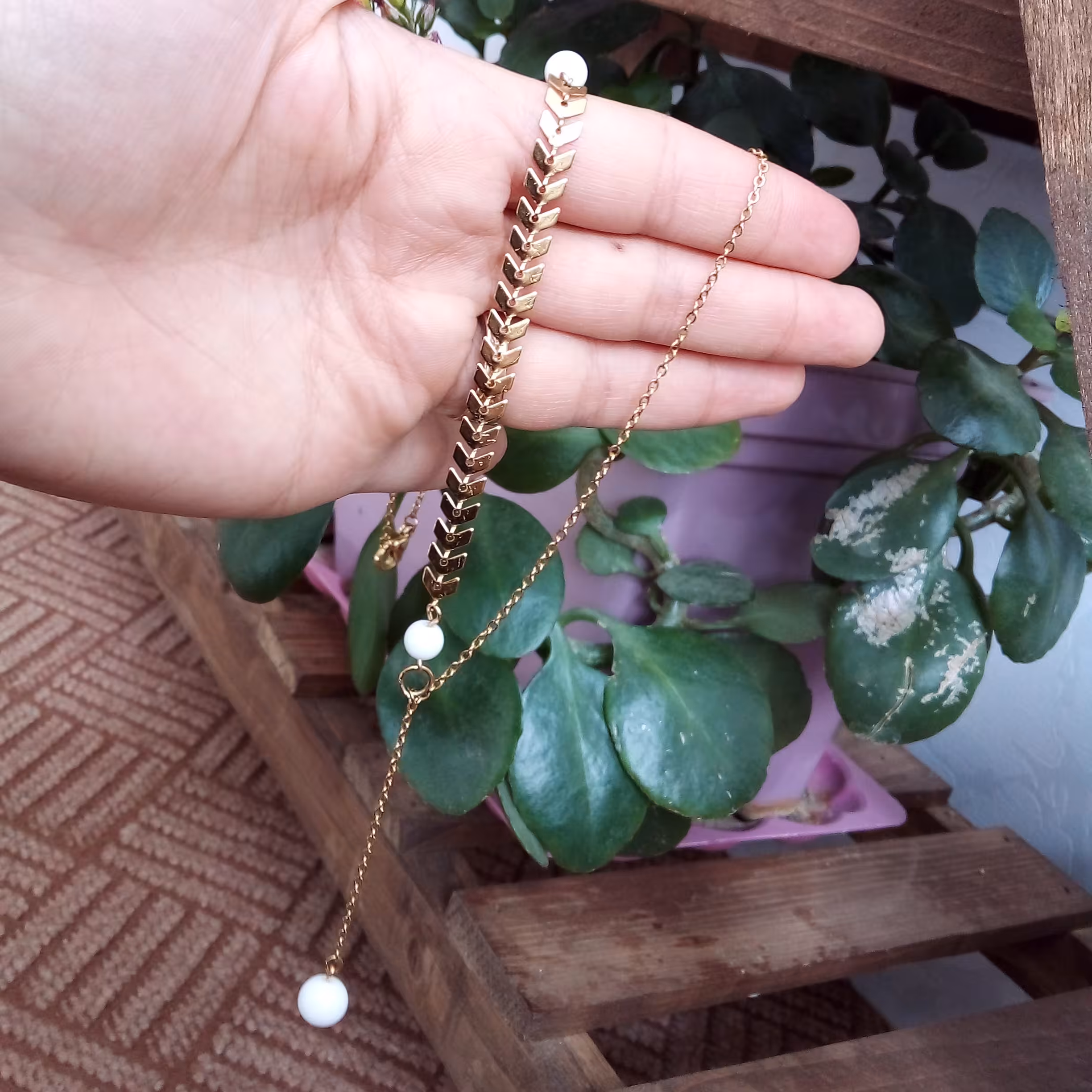 گردنبندگندمی.جنس استیل طلایی رنگ ثابت ست کامل