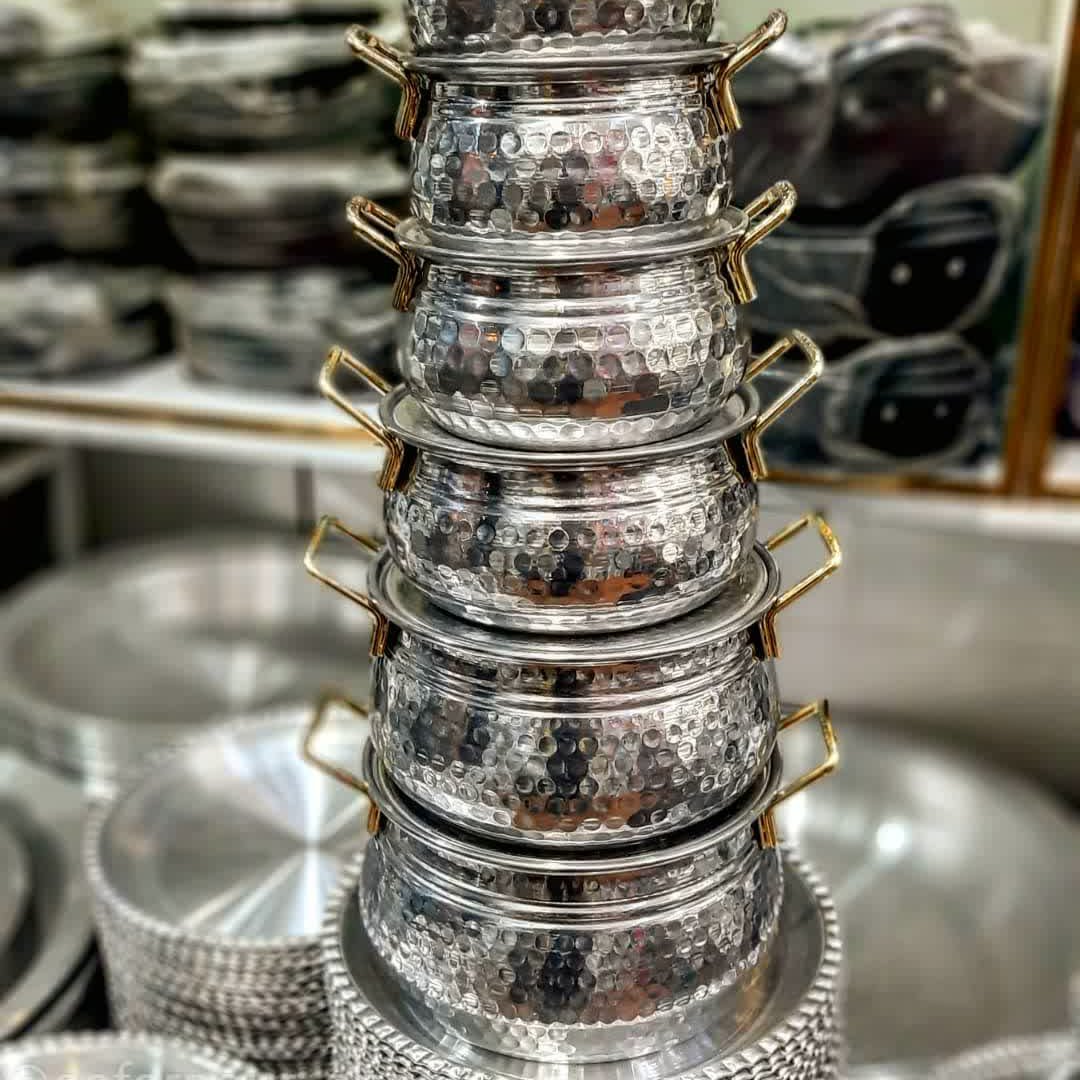 سرویس قابلمه روحی چکشی 6تایی دسته طلایی