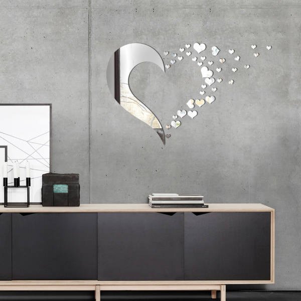 اینه دکوراتیو مولتی استایل، طرح قلب ، در دو رنگ طلایی و نقره ای، سایز 40 سانت