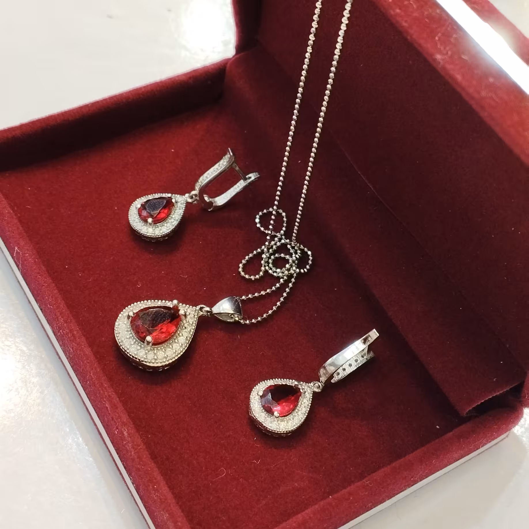 نیم ست نقره زنانه سنگ یاقوت سرخ کد21