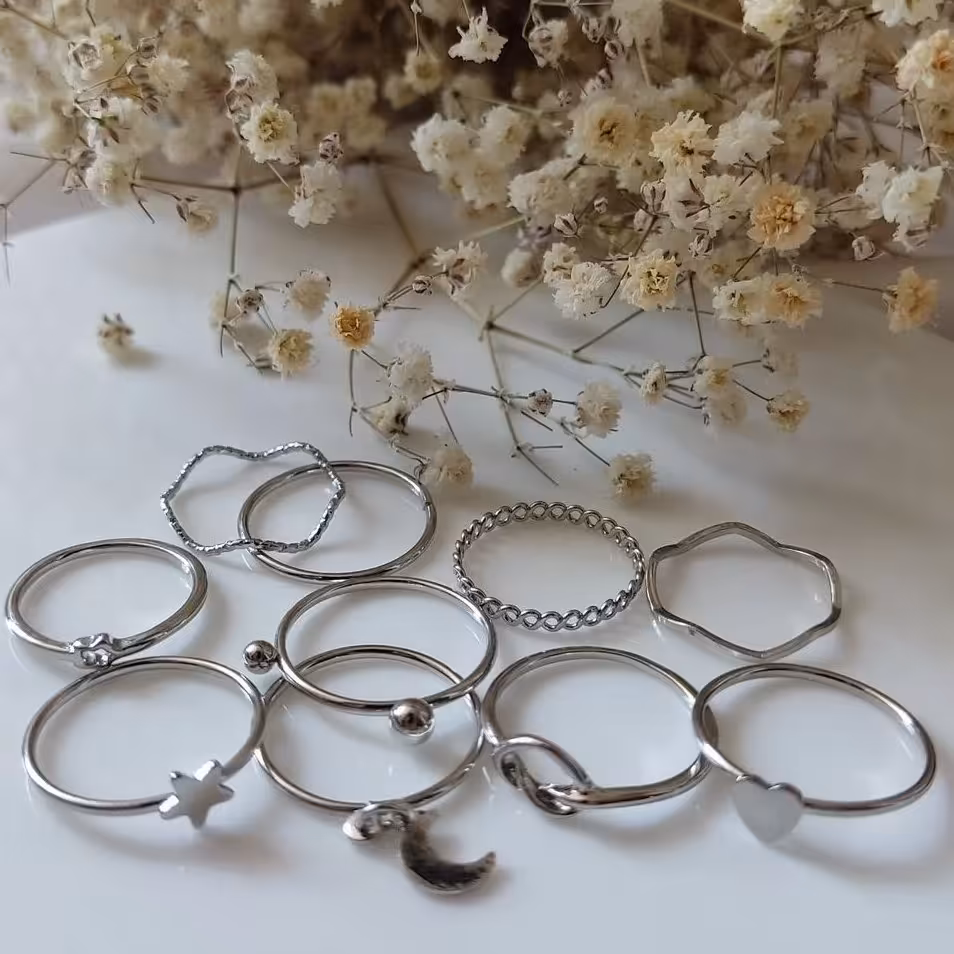 پک انگشتر ماه و ستاره نقره ای رنگ 