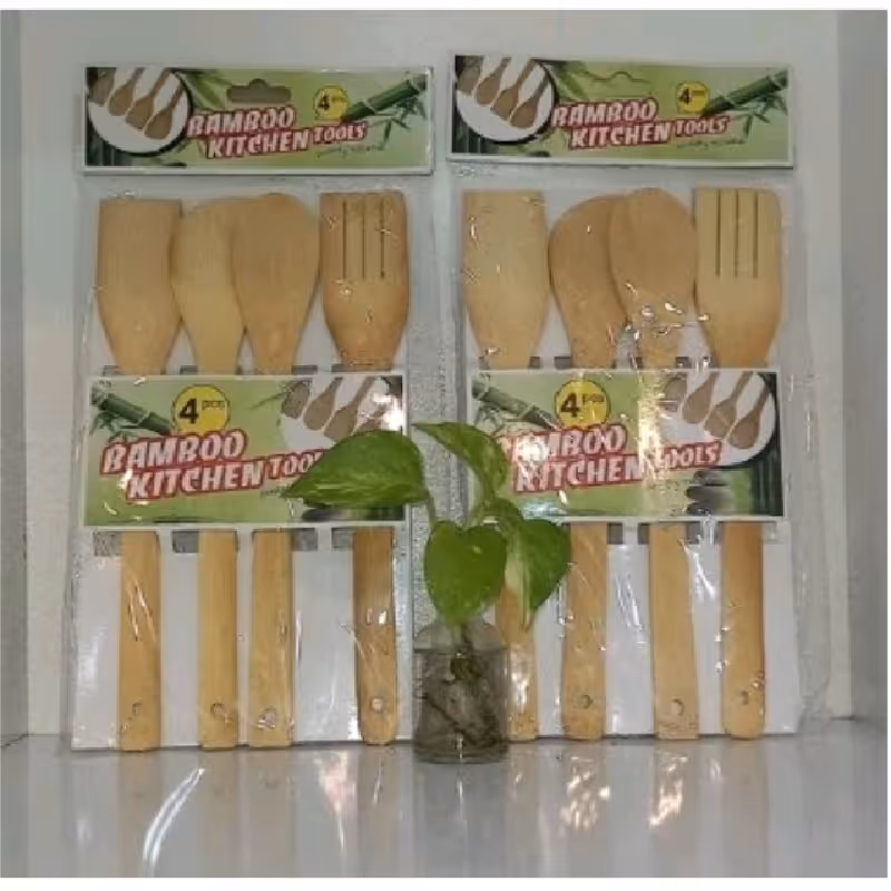 سرویس کفگیر بامبو 4عددی وارداتی 28 سانتیمتر