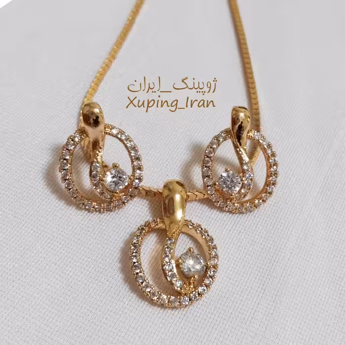 نیم ست ژوپینگ طلایی ظریف بدون زنجیر Xuping نگین دار هدیه کادو