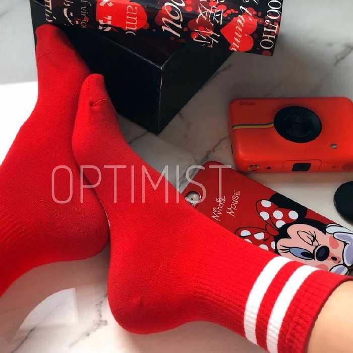 جوراب دوخط زمینه قرمز نیم ساق نخ پنبه