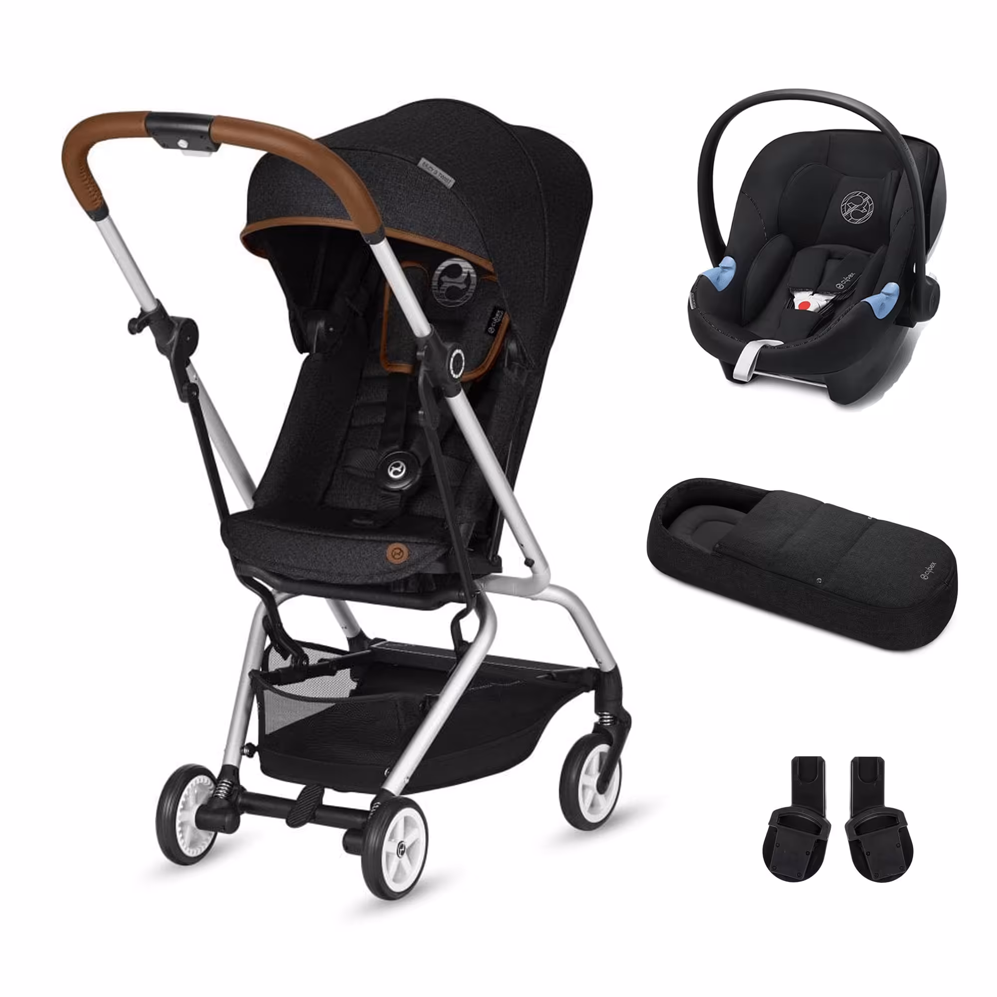 کالسکه سایبکس کابین سایز ایزی اس تویست با کریر ایتون 5 و گارد محافظ کالسکه و اداپتور نصب کریر برروی کالسکه رنگ مشکی cybex  eesy s twist/black