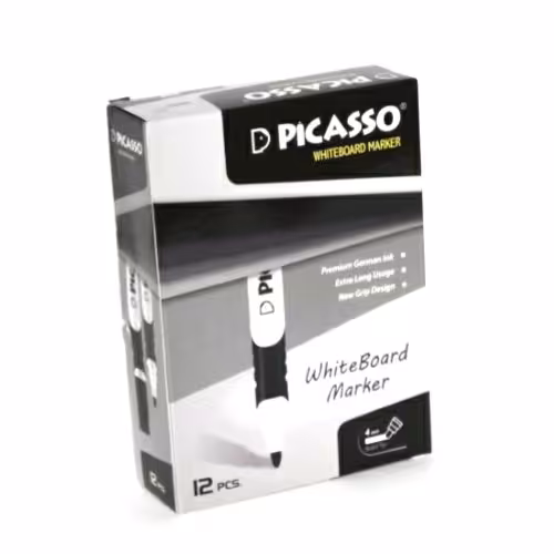 ماژیک وایت برد گریپ دار سر گرد پیکاسو مشکی (بسته 12 عددی)